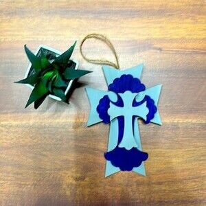Wood Cross Blue and Grey